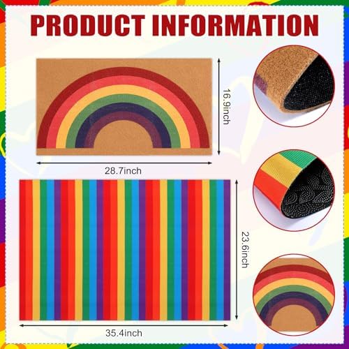 Drydiet 2 Pcs Pride Month Layered Doormats Rainbow LGBTQ Coir Welcome Mat - Image 3