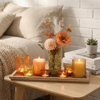 Votive Candle Holders Set with Wooden Tray - 8 Piece Rustic Colored Glass Candlestick & Solid Wood Centerpiece Decor for Mantel, Dining Table, Farmhouse Wedding Decor - Image 4