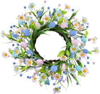 Spring Easter Wreaths for Front Door in 16 inch, Artificial Daisy Easter Egg Decorative,Farmhouse Spring Decorations, Front Door, Wall, Wedding, Easter,Spring(Blue&Pink) by Unknown
