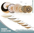 Set of 6 Large Round Rustic Farmhouse Trendy Wall Decor - Rattan Seegrass Handcrafted Hanging Woven Wall Baskets With Attached Hooks - Perfect For Bedroom & Living Room Decor - Image 6