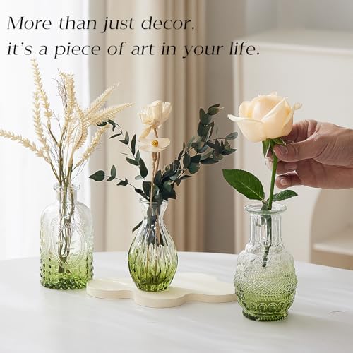 Glass Bud Vase Set of 30 - Small Vases for Flowers in Bulk - Assorted Vintage Crystal Vases for Flowers, Table Centerpieces (Green, 30 Pcs) - Image 2
