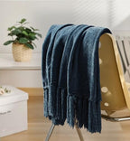 Chenille Throw Blanket for Couch 60" x 80" Twin, Navy Blue - Image 3