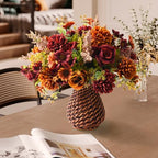 Fall Artificial Faux Flowers in Vase Fake Silk Rose Bouquets Indoor Decor - Image 2