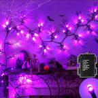 9 Ft 66 LED Willow Vine Twig Decor Black Halloween Garland with Purple Lights, Timer 8 Modes Waterproof Battery Operated Indoor Halloween Decorations for Wall Fireplace Mantle Home Office Party Decor by Envotek