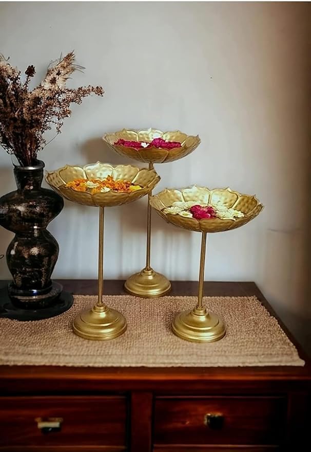 Tealight Holder Urli Bowl Stand | Set of 3 Decorative Urli Stands Christmas Center Piece for Home Decor | Ideal for Floating Diya/Candle for Diwali & Thanksgiving & All Festival - Image 5
