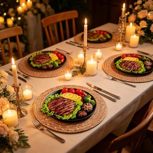 Natural Water Hyacinth Woven Placemats Plate Chargers Set of 10, Rattan Wicker Table Mats for Dinner Plates, Boho Farmhouse Rustic Place Mats for Dining Table Decor (11.8inch) - Image 4