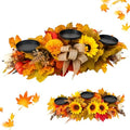 Fall Candle Holder Centerpiece for Table Decor with Maple Leaves Burlap Bow by Unknown