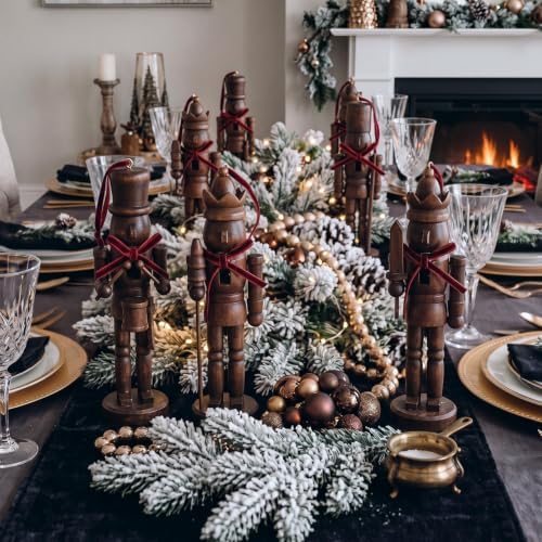 Amyhill 12 Pack Christmas Nutcracker Ornaments 5 Inch Rustic Wood Nutcracker Soldier Figurines with Velvet Bow and Hanging String Vintage Tree Decorations for Christmas Tree Mantle Holiday Decor - Image 5