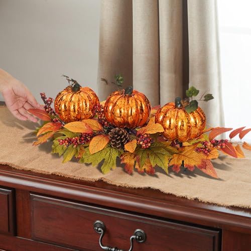 Fall Centerpieces for Table, Lighted LED Sparkle Pumpkins Battery Operated with Timer for Thanksgiving Autumn Harvest Dining Table Decorations 28’’ L - Image 7