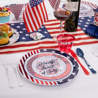 LIYH 180 Pcs 4th of July Plastic Plates Red White Blue, Plastic Silverware Patriotic Party Memorial Day Plate for Independence Day 4th of July Decorations 30 Guests - Image 3