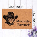 Cat Wearing Cowboy Hat Meowdy Partner Welcome Doormat, 23.6 x 15.7 Inch, Coir with PVC Backing, Non-Slip, Water-Resistant, Modern Style, Small Size - Image 3