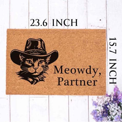 Cat Wearing Cowboy Hat Meowdy Partner Welcome Doormat, 23.6 x 15.7 Inch, Coir with PVC Backing, Non-Slip, Water-Resistant, Modern Style, Small Size - Image 3