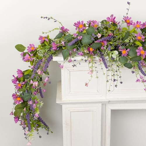 Summer Garland, 6ft Set of 2 Eucalyptus Daisy Wildflower Vine - Image 5