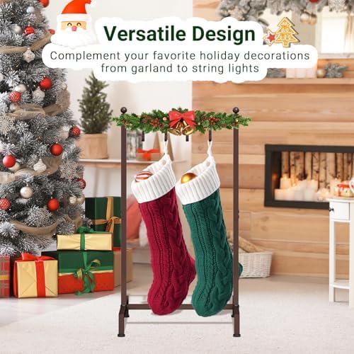ELYKEN Christmas Stocking Holder Stand for Floor, Free Standing Stocking Rack with 4 Removable Hooks, Heavy Duty Metal Xmas Stocking Stand with Adjustable Feet, Bronze - Image 5