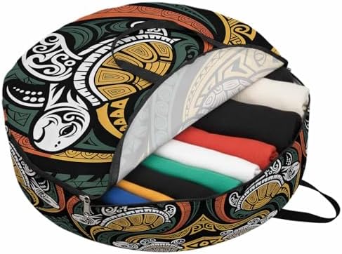 24 Inch Round Storage Bag 1 Pack,Polynesia Sea Turtle Waterproof Wreath Storage Container with Handles&Zipper Traditional Tribe Ocean Life Closet Organizer Bags Garland Box - Image 2