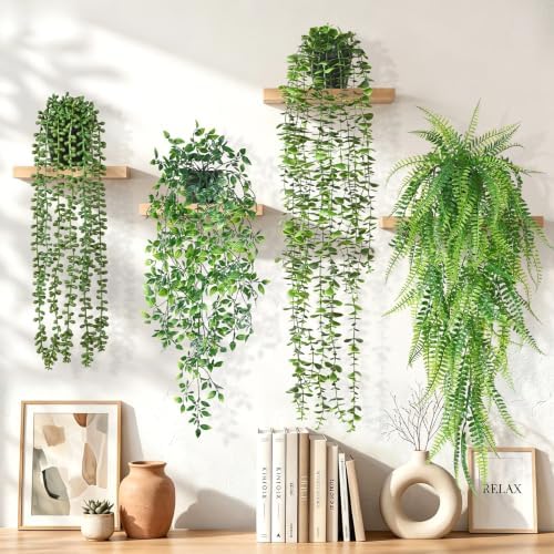 4Pcs Fake Hanging Plants Potted Artificial Plants Hanging Greenery Ivy Vine by Yastouay