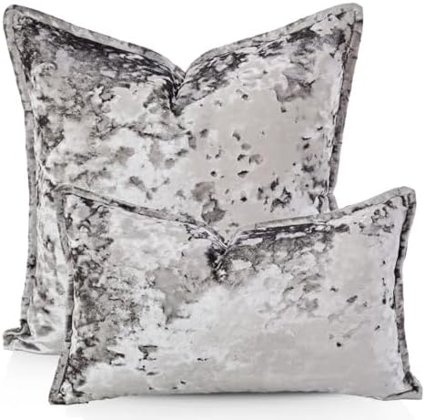 Premium Series, Crushed Velvet Throw Pillow Covers, Luxury Thick Cushion Cases for Home Decor, Granite Grey, 12x20 Inch, Covers Only - Image 2