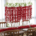 mizii 6Pcs Red Wisteria Hanging Flowers 48" Silk Wisteria Artificial Flowers Garland Vines Fake Hanging Flowers Decoration for Wedding Flower Wall Backdrop Centerpieces Room Decor (Red) - Image 3