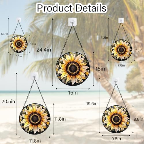 Retro Sunflower Stained Glass Window Hanging Suncatcher Gifts for Mom 15" - Image 6