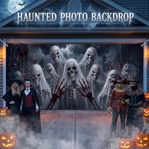WovWeave 7 x 16 Ft Halloween Garage Door Cover Banner, Skull - Image 4