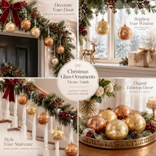 FoldTier 9pcs 3" Colorful Glass Ball Christmas Tree Ornament, Bronze - Image 4
