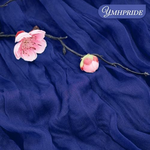 YMHPRIDE 12 Pack Cheesecloth Table Runner 35x120in Royal Blue Table Runner - Image 3