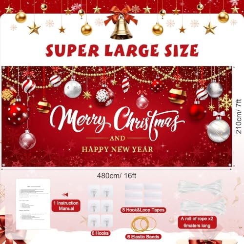 WovWeave Christmas Ball Garage Door Cover Banner, 7 x 16 ft - Image 2