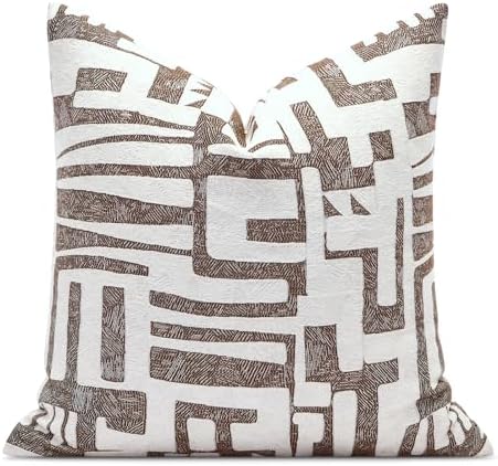 Throw Pillow Cover 20x20, Double Sided Geometric High Density Jacquard Pillow Covers for Sofa, Bed, Rattan Chair, Bedroom, Living Room(Brown) by AIBUHOME