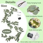 6.56FT Eucalyptus Garland with Lights 96 LEDs 8 Modes Battery Operated with Timer Faux Twig Vine Lights Spring Greenery Garlands for Mantle Fireplace Wall Table Stairs Wedding Party Bedroom Home Decor - Image 2