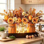 Mason Jar Lights Centerpiece Table Decor-Artificial Sunflowers & Tulips - Image 5
