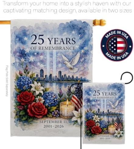 25 Years of Remembrance 9/11 Flag Stand Set September 11 25th Anniversary Patriot Day Yard Decor Memorial Gifts Commemorative Memorabilia Home Decorations Garden Remembrance Tribute Tapestry - Image 4