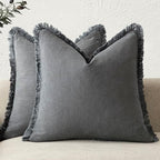 Foindtower Decorative Linen Fringe Throw Pillow Covers 22×22 Inch,Gray by Foindtower