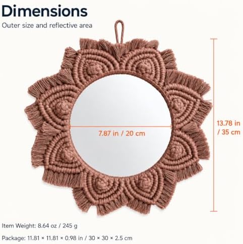 Small Boho Wall Mirror, Coffee Brown Macrame Mirror for Home Wall Decor - Image 2