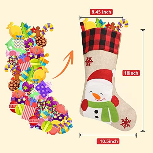 Christmas Stockings 5 Pack, 18'' Large Christmas Stockings with Santa Snowman Gnomes Pattern,Classic Buffalo Plaid Cuff,Xmas Ornaments for Family Stairs Fireplace Tree Hanging - Image 5