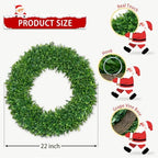 22 Inch Boxwood Wreath for Front Door Realistic with Welcome Sign Faux Easter Green Preserved Boxwood Wreaths Outdoor Spring Wreaths for Front Door Outside for Porch Farmhouse Wall Home Decor - Image 3