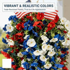 Red White and Blue Flowers Artificial Flowers Outdoor, 4th of July Decoration Tricolor Patriotic Artificial Flower, UV Resistant Artificial Morning Glory Vines for Independence Day Decor (3sets) - Image 4