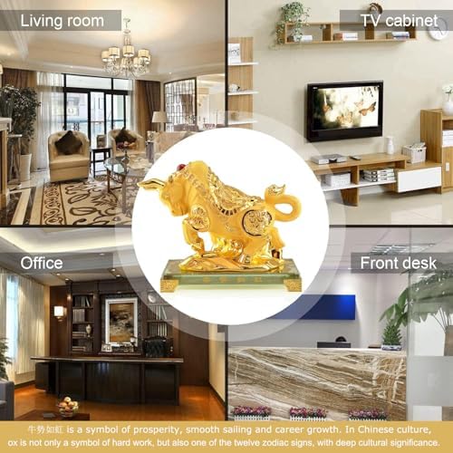 Feng Shui Chinese Zodiac OX Year Golden Resin Collectible Figurines Decoration for Luck & Wealth Perfect for Your Home or Office - Image 7