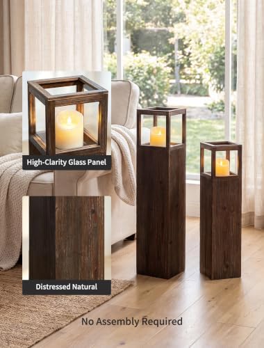 NUPTIO Wooden Floor Candle Holders: 34/26 inch Set of 2 Large Lanterns - Image 3