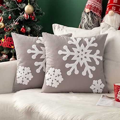MIULEE Christmas Throw Pillow Covers Grey Decorative Snowflake 20x20 by MIULEE