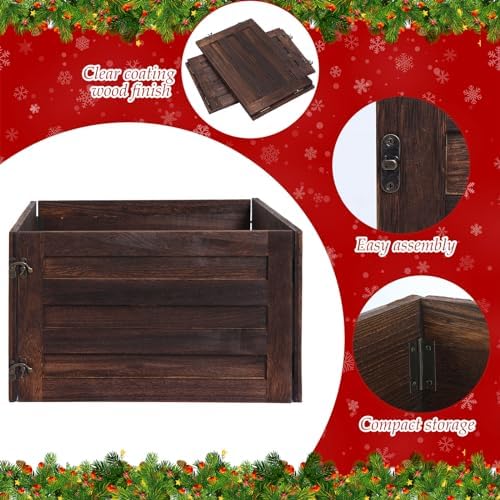 Macarrie Wood Christmas Tree Collar Box, Stand Cover, Brown, 26 x 12 Inch - Image 4