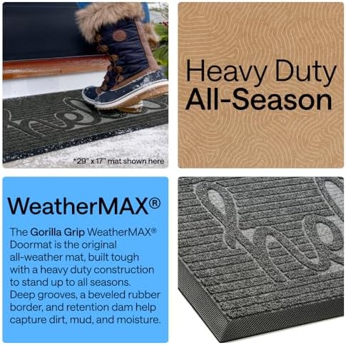 GORILLA GRIP WeatherMAX Door Mat, Indoor Outdoor, 47x35, Dark Gray Hello - Image 4