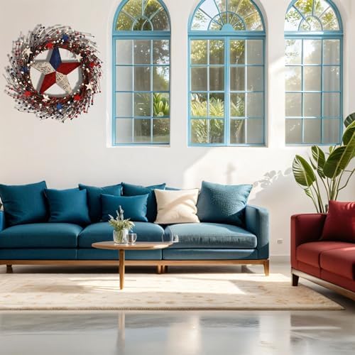 22IN Artifical Patriotic Wreath 4 of July Wreath with Berry, Star for Front Door Wall Decor Indoor Outdoor - Image 4