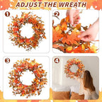 Hotop 2 Pcs 22'' Fall Wreaths for Front Door Autumn Wreaths with Berries Harvest Eucalyptus Leaves Orange Gold Leaves for Home Wall Farm Fall Thanksgiving Festival Decor - Image 3