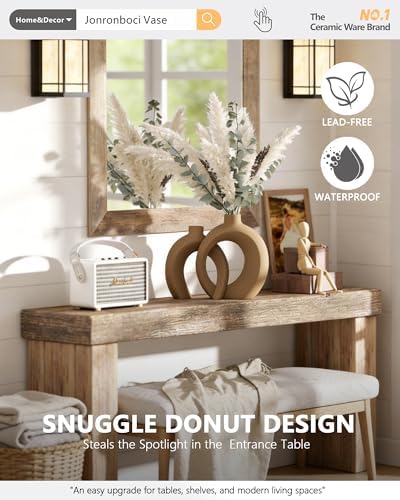 Set of 2 Brown Ceramic Vases for Home Decor Accents - Unique Hollow Donut Artistic Design Rustic Farmhouse Style Decorative Vases for Shelf, Mantel, Entryway Table Decor (Matte Brown) - Image 3