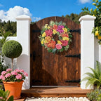 24 Inch Spring Summer Wreath for Front Door with Roses Dahlias Silk Flowers with Berry Greenery for All Seasons Indoor Outdoor Porch Wedding Wall Farmhouse Living Room Home Decor - Image 3
