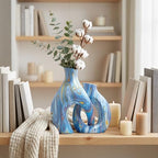 Blue Ceramic Flower Vase Set of 2, Unique Modern Decor by TZIZO - Image 4