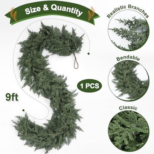 Jutom 1 Pcs 9 ft Artificial Cedar Garland for Christmas - Image 2