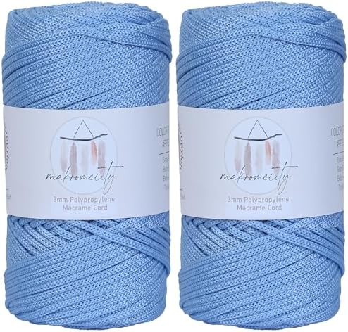 Makromecity, 2 Skeins of Polyester Macrame Cord 3mm x 131 Yards (394 feet) 3mm Polypropylene Baby Blue Macrame Cord Crochet Macrame Bag Cord Crafts for Wall Hangings, Bags, Underplate, Rug… by Makromecity