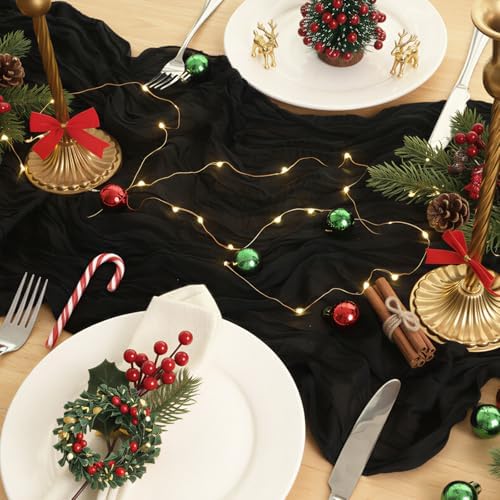 12 Pack Black Cheesecloth Table Runner 120 Inch Boho Wedding Decor - Image 5