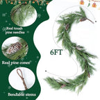 MIZII Christmas Garlands 6 Feet Artificial Pine Garland with Pinecone Real Touch Pines Vine Greenery Garland Christmas Decorations for Xmas Fireplace Mantle Home Decor Indoor Outdoor (Pine Garland) - Image 2